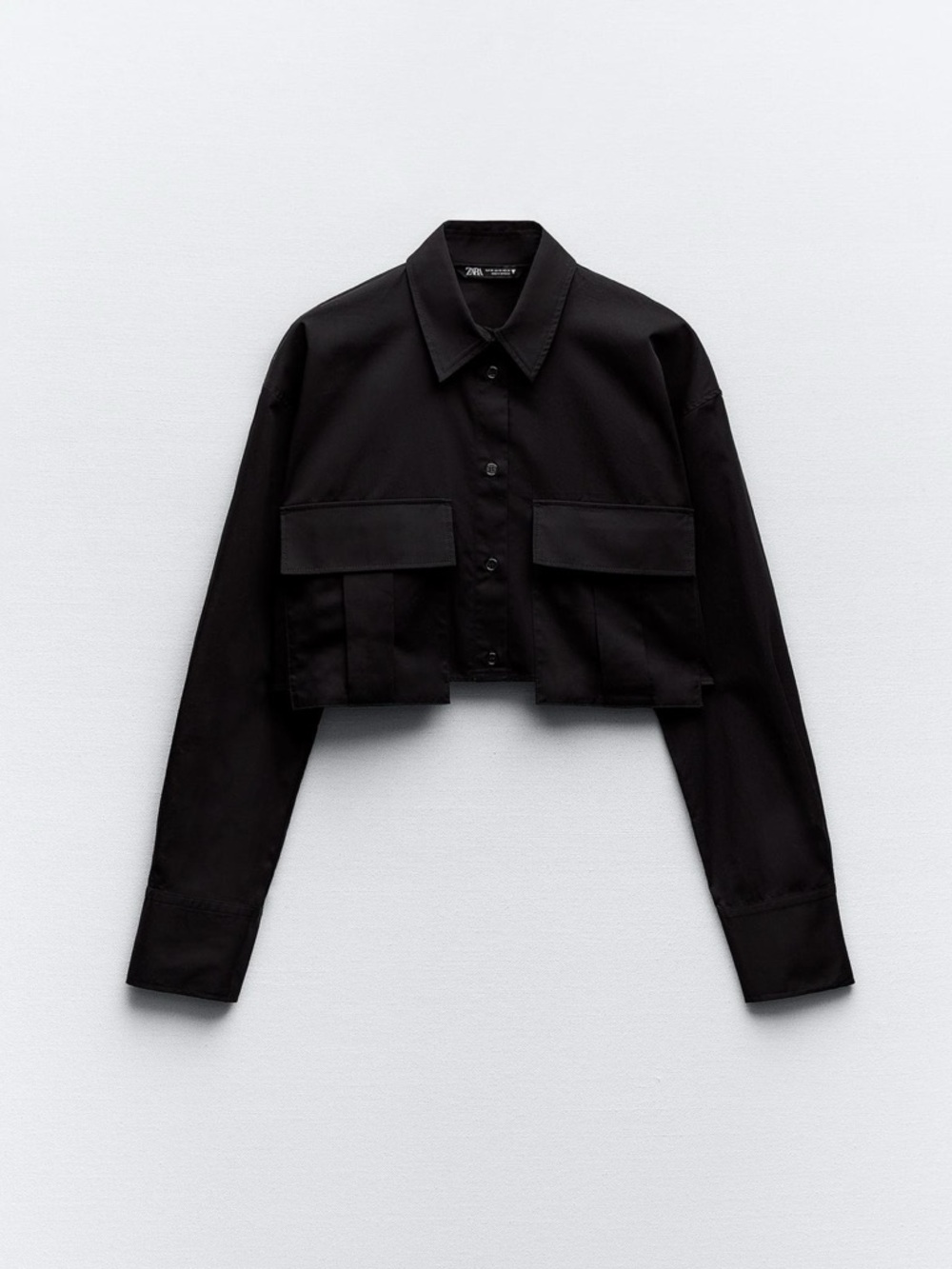 NWT Zara Black Cropped Utility Jacket with Flap Pockets